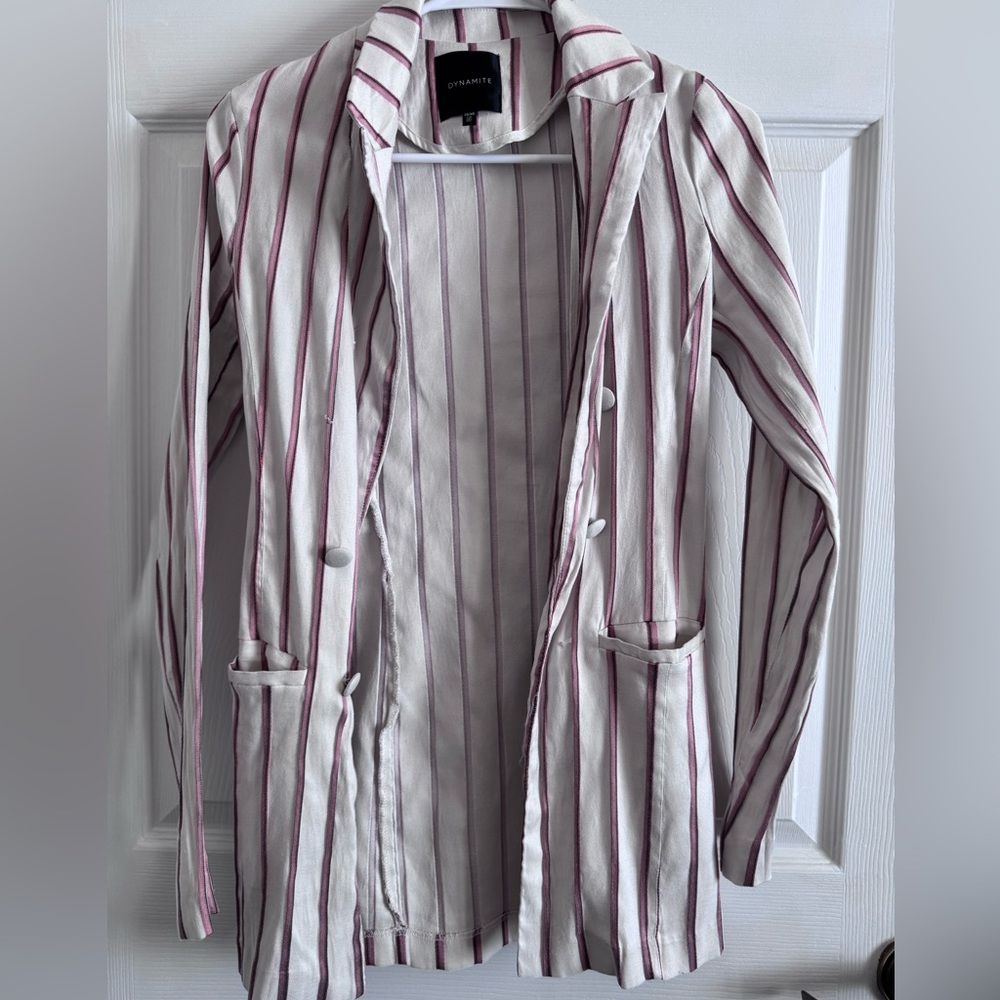 Dynamite White Blazer with Pink Stripes